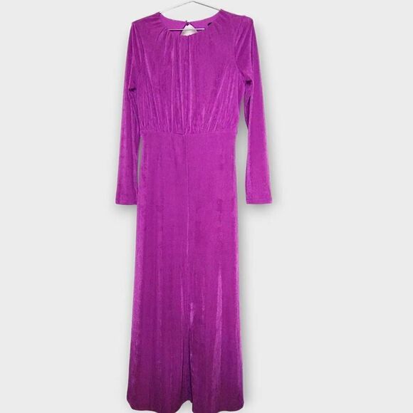 Lulus Womens Dress Sz Medium Maxi Purple Jersey Backless Long Sleeves Retro 20s‎ - Picture 14 of 16
